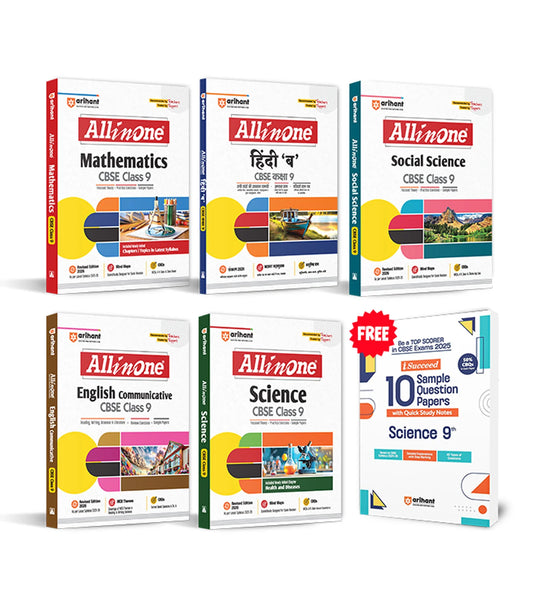 Combo of CBSE All in one Class 9th 2026 | Mathematics, Science, Social Science, English Communicative & Hindi 'B' | With Free Science Isucceed Sample Paper 9th