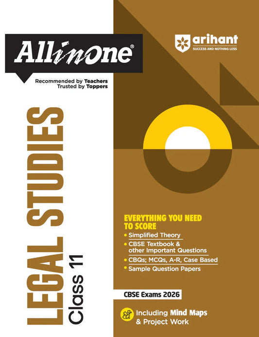 CBSE All in One Legal Studies Class 11 Exam 2025-26 | Simpified Theory, CBQs, MCQs, A-R, Case Based, Sample Question Papers| Including Mind Maps